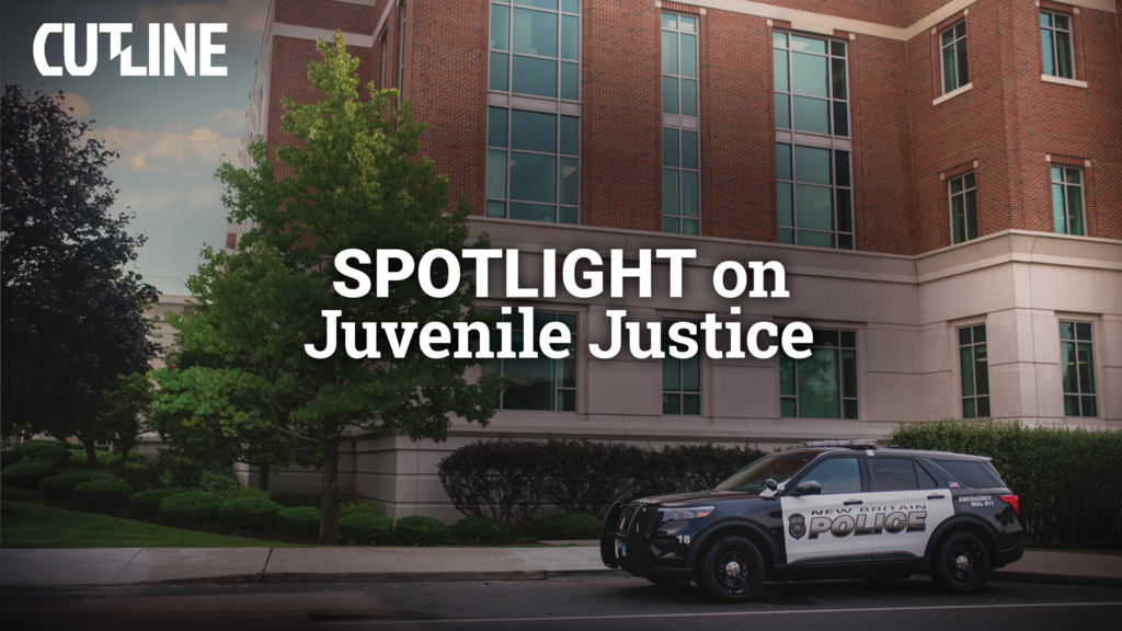 parked police car and title that reads "SPOTLIGHT on Juvenile Justice"